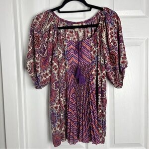 ONE WORLD Purple and Red Paisley Blouse
